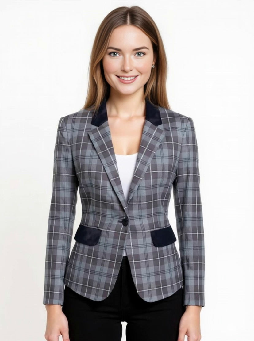 Womens Tartan Blazer - Granite Grey