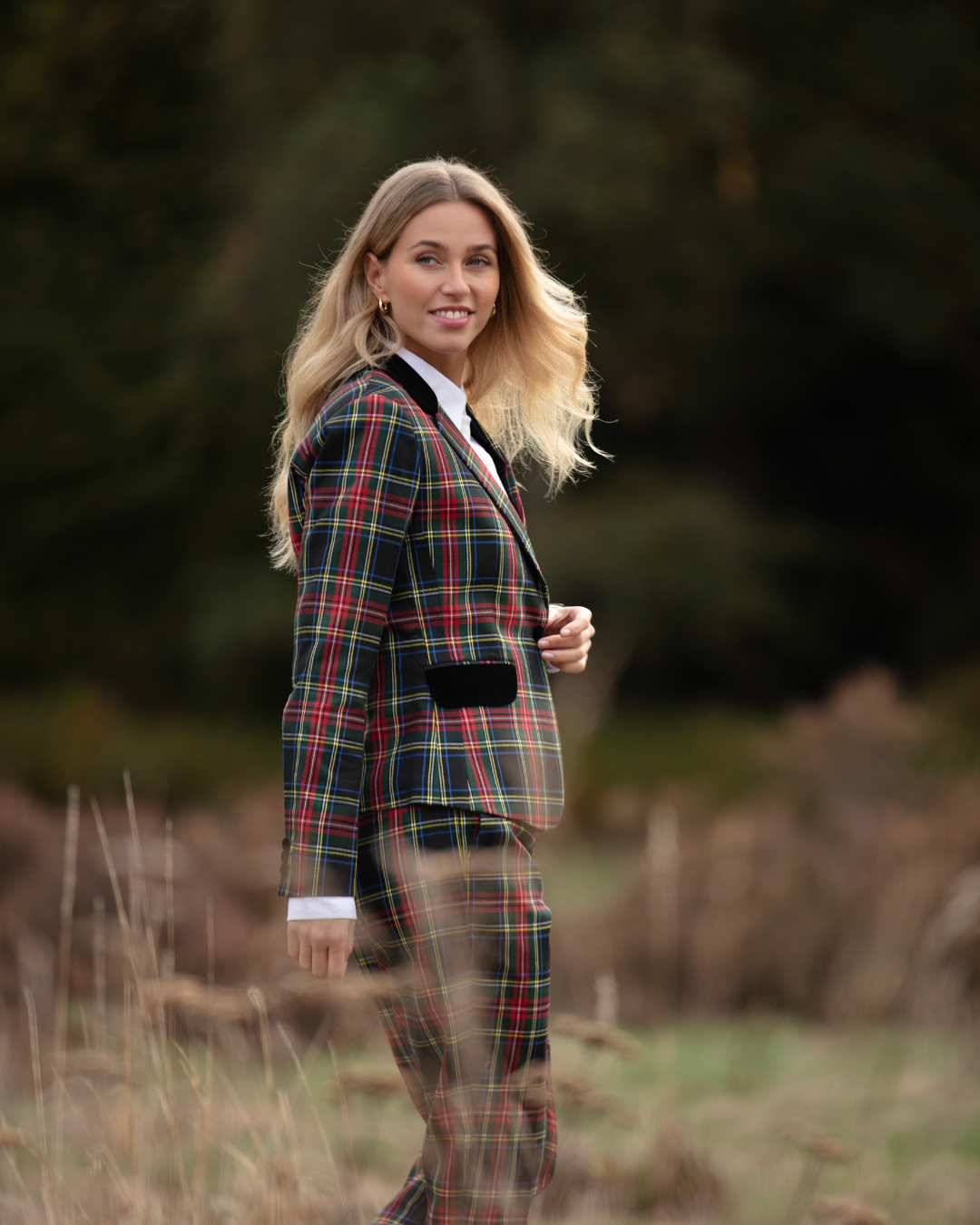 Womens Tartan Blazer Black Stewart