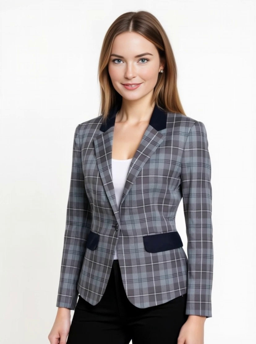 Womens Tartan Blazer - Granite Grey