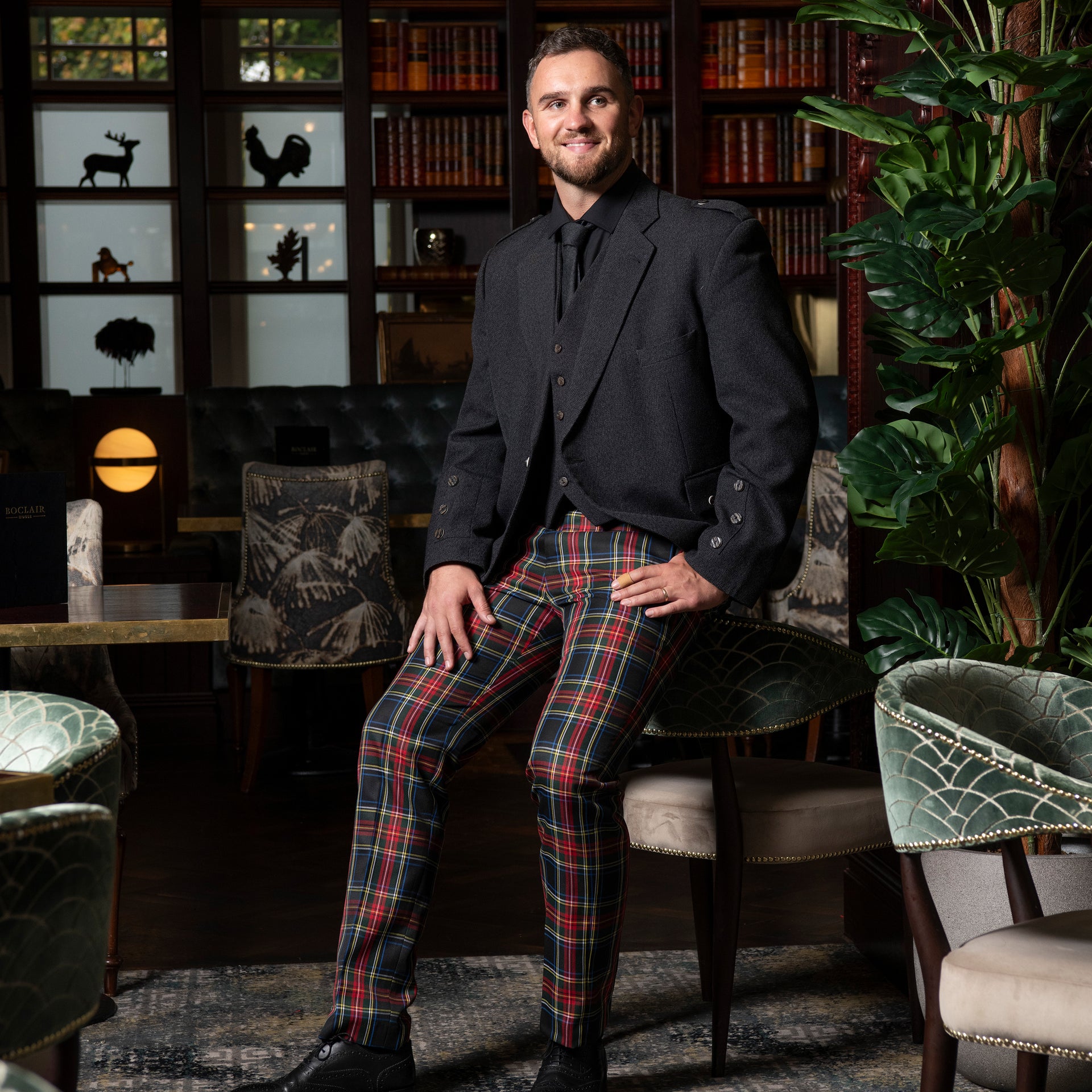 Mens Tartan Trouser Black Stewart 29