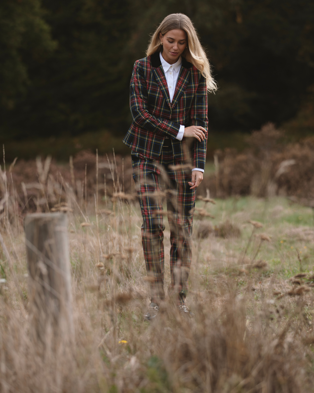 Womens Tartan Trousers - Black Stewart